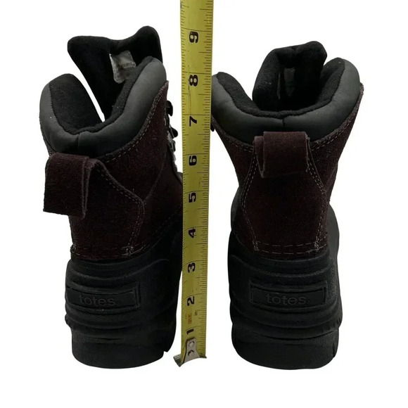 Totes Mens 9M Burgundy & Black Leather Snow Boots Rubber Soles Waterproof Shell - Picture 8 of 14